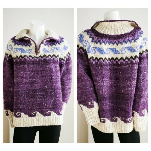 Foreign Affair Other - Foreign Affair All Wool Guatemala Made Purple Thick Chunky Handmade Pullover M